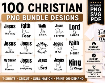 キリスト教関連のPNG画像100点セット｜信仰をテーマにしたSVGクリップアート｜聖書の一節デザイン（デジタルダウンロード）