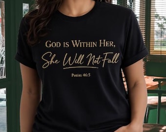 神は彼女の中にいる PNG | 詩篇 46:5 聖書の壁アート | キリスト教の名言を印刷可能 | 信仰のタイポグラフィ PNG | デジタルダウンロード