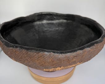 Large Handmade Textured Ceramic Stoneware Bowl/Vessel in Wabi Sabi Style