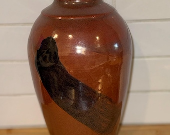 Handmade Stoneware Vase, Ohata Red and Black Glazes