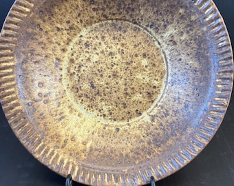 Handmade ceramic bowl, etched, rustic glaze pattern