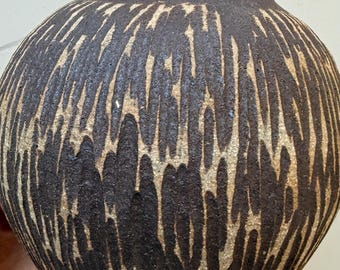 Handmade Rustic Ceramic Vase, Carved, Unglazed, Wabi Sabi