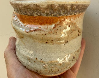 Handmade Ceramic Japanese Tea Cup, Yunomi Style, Shino and White Glazes