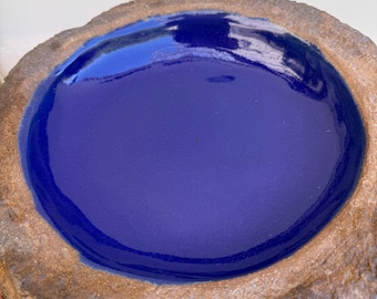 Handmade ceramic platter, table centerpiece, rustic unglazed exterior,  wabi sabi