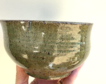 Handmade Ceramic Planter, Cloverleaf Rim, Green Speckled Glaze, Small Succulent Pot