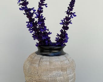 Unique Handcrafted Ceramic Crackle Vase, Deformed, Unglazed, and Textured Body, Wabi Sabi