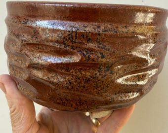 Small handmade ceramic succulent/cacti planter, carved, rusted iron glaze, wabi sabi
