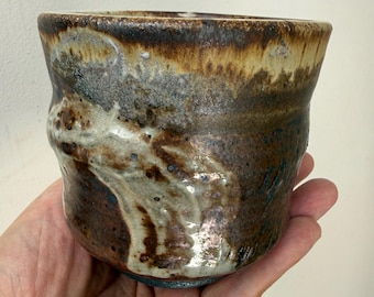 Handmade Ceramic Wabi Sabi Japanese Tea Cup, Yunomi Style, Shino and White Glaze