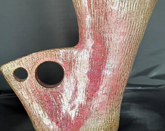 Sculptural Ceramic Vase, Rose Glaze, Boho Eclectic Decor