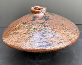 Handmade Oval Ceramic Vase, Tenmoku brown glaze, Textured Surface, Wabi Sabi, Rustic Decor