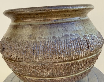 Handmade ceramic planter, etched exterior, green speckle glaze, succulent planter