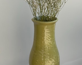 Large Handcrafted Green Stoneware Ceramic Vase; Boho Eclectic, Contemporary Decor