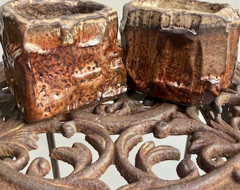 Hand Carved Ceramic Sake Cups, Kirinuki Style, Shino Glaze, Wabi Sabi Pair