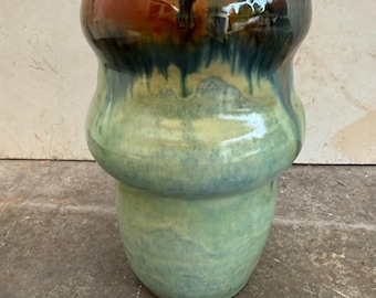 Handmade Ceramic Stoneware Vase, Green and Brown Glazes, Boho Eclectic and Contemporary Decor