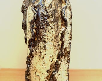 Tall Hand-Sculpted Ceramic Vase, Richly Textured, Shino and Lava Glazes, Wabi Sabi, Modern Decor