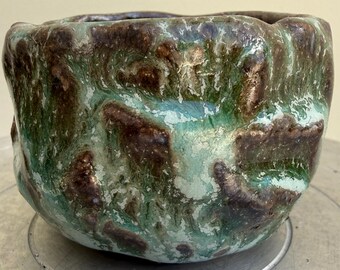 Handmade ceramic Guinomi sake cup, carved, Wabi Sabi Inspired