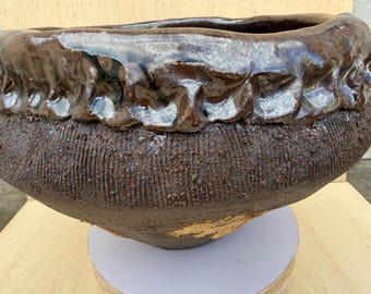 Large Handmade Textured Ceramic Bowl Inspired by Wabi Sabi and Rustic Aesthetics