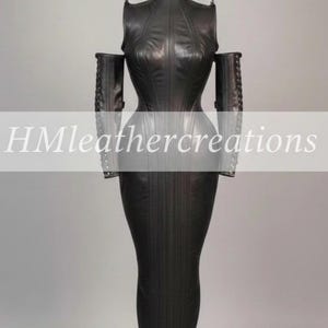 chinese dress ladies Black Corset Leather Short Dress XL / Black