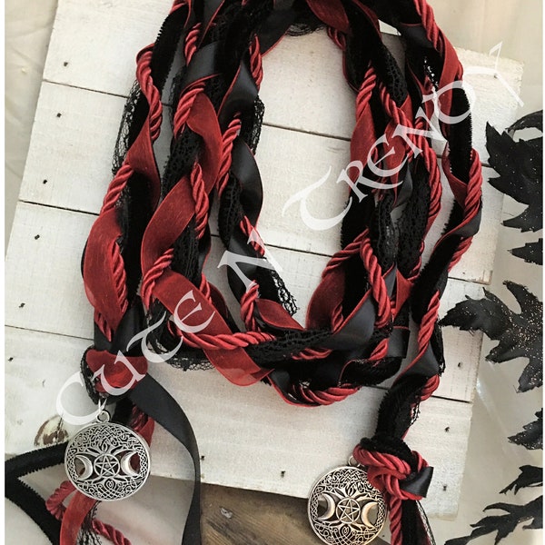 Black / Red / velvet  Handfasting  ribbon cord wedding ceremony unity cord