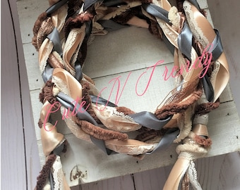 Handfasting Cord Gunmetal gray/ cream / Peach/ brown ribbon wedding ceremony unity cord