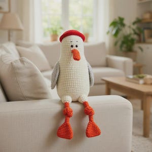 Crochet Seagull Pattern PDF | Amigurumi Seagull with Red Beret | Cute Bird Crochet Pattern | Digital Download