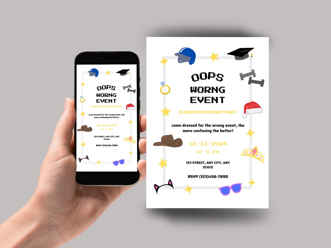 Oops Wrong Event Birthday Party Invitation | Funny Theme Invite ...