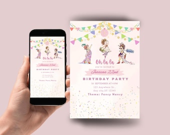 Fancy Nancy kleurrijke verjaardagsuitnodigingsjabloon | Digitale download