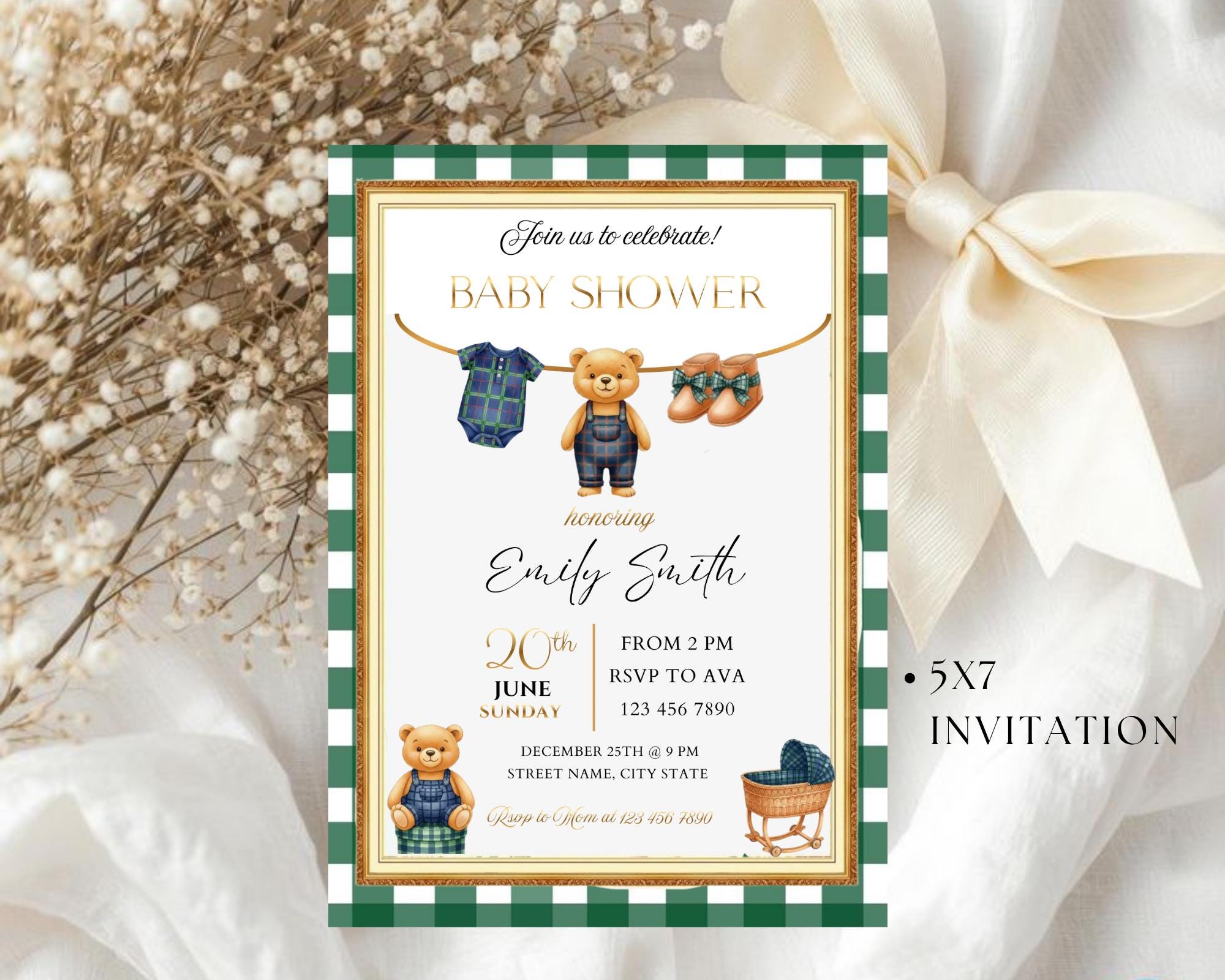Editable Luxury Polo Teddy Bear Baby Shower Invite| Polo Baby Shower ...
