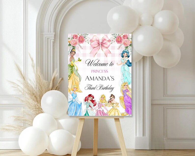 Welcome Princesses Princesses Birthday Welcome Sign Template | Editable Printable Party ...