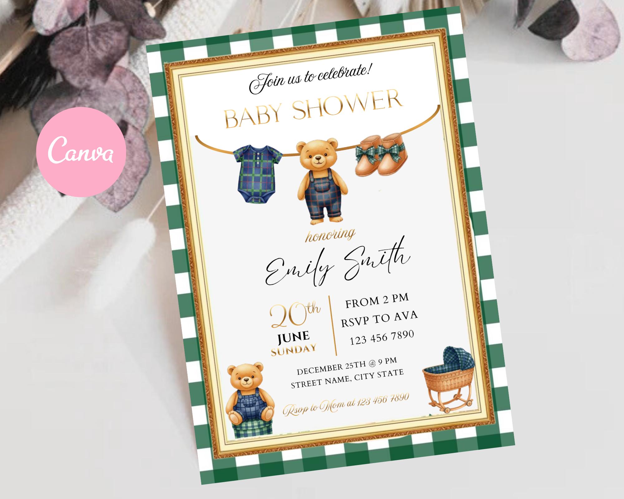Editable Luxury Polo Teddy Bear Baby Shower Invite| Polo Baby Shower ...