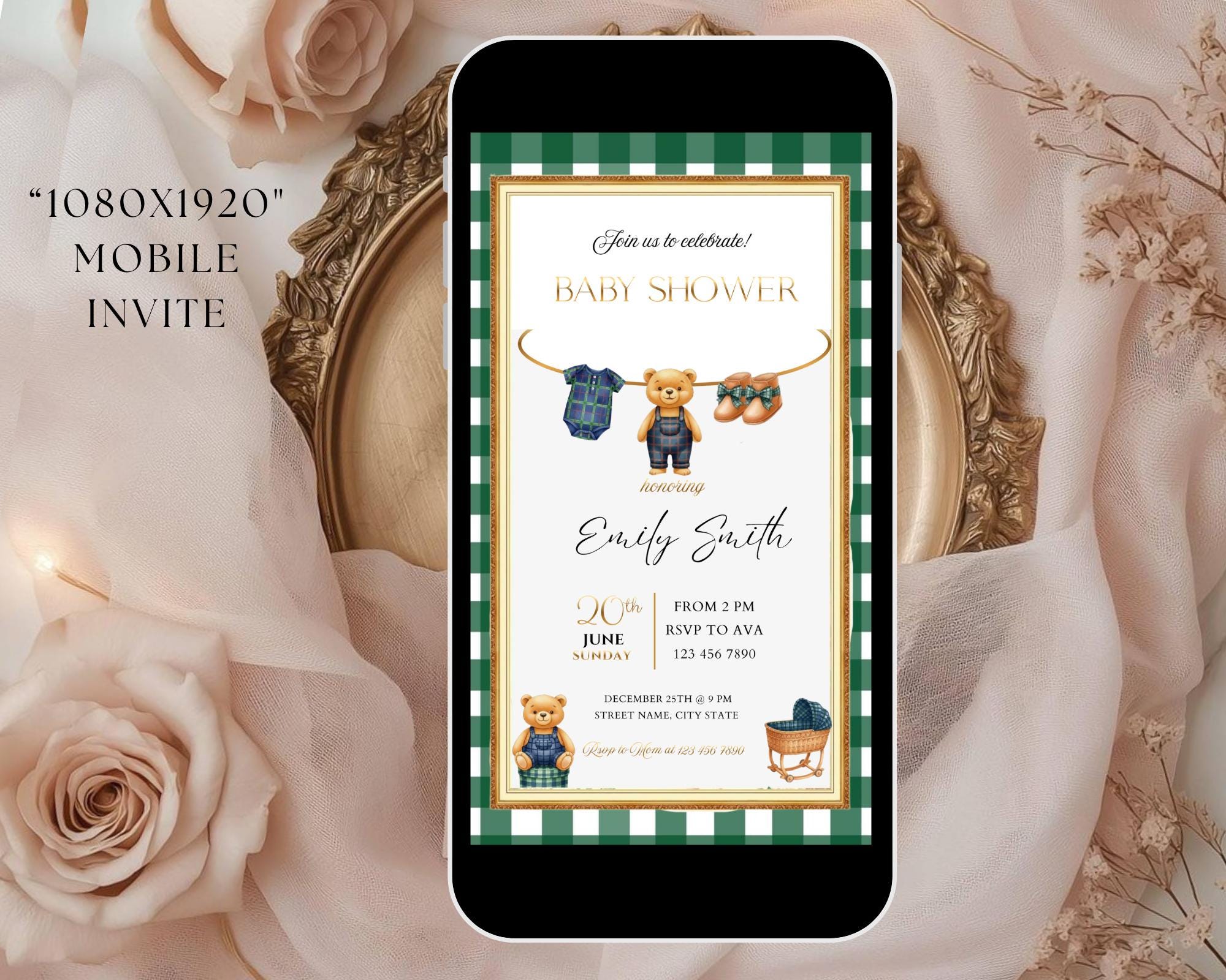 Editable Luxury Polo Teddy Bear Baby Shower Invite| Polo Baby Shower ...
