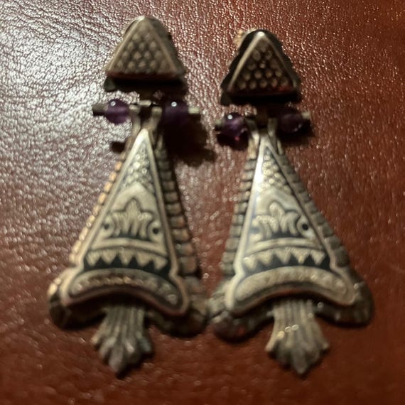 Unbranded Drop Earrings Womens OS Silver Excellent Amethyst Tribal Sterling 925