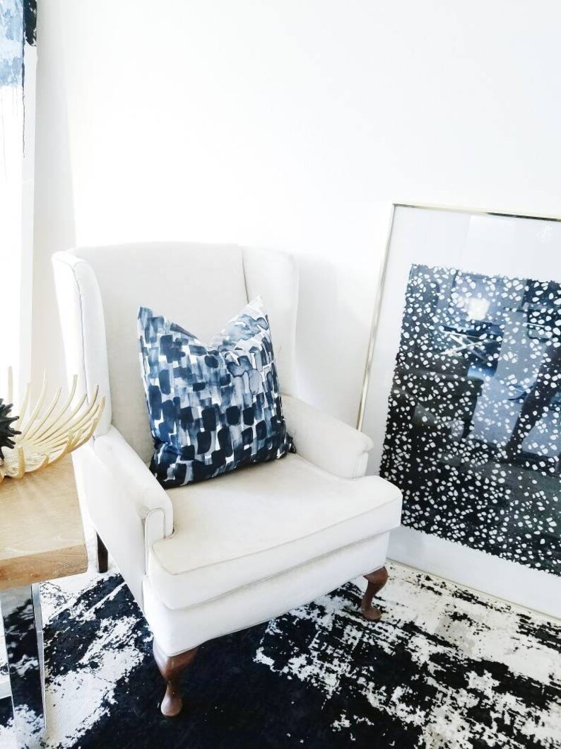 Designer Pillow Cover Handmade Blue Brushstroke Abstract Etsy