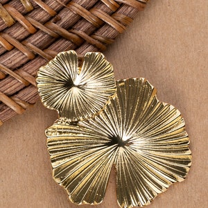 Gold Modern Fan Leaf Statement Earrings Abstract Chic High End Jewelry Chandelier Earrings Pilea Plant Personality Earrings image 3