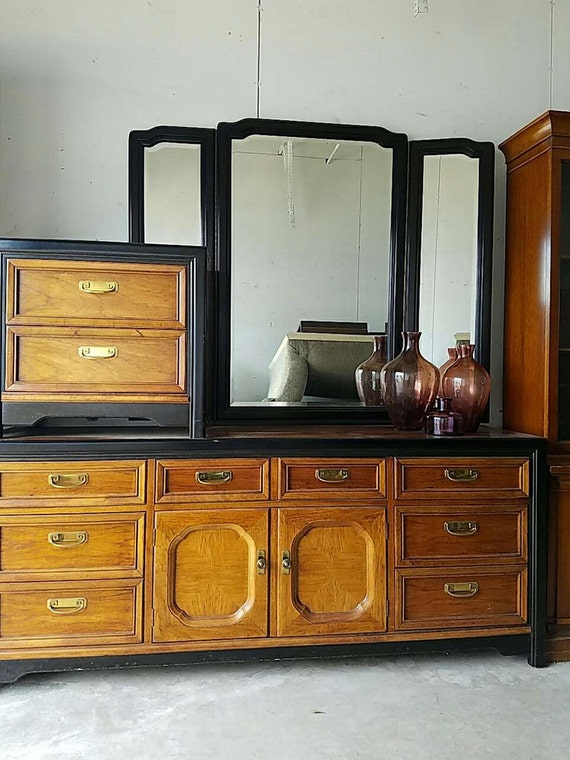 Mcm Vintage Thomasville Chest Of Drawers Mirror And Nightstand Etsy