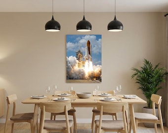 Eerste lancering Spaceshuttle - dramatische foto raketlancering - Premium ingelijste foamprint