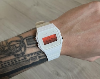 Casio F-91W "Japan" - White & Red Digital Watch - Hand-Modified - Custom Mod