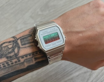 Reloj digital Casio F-91W "Sandía" - Degradado y transparente - Modificado a mano - Modificación personalizada