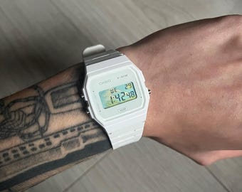 Casio F-91W "Sunny Day" - White & Landscape Digital Watch - Hand-Modified - Custom Mod