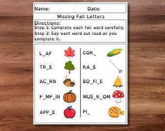 Fall Missing Letter Worksheet: Autumn Spelling Activity (PDF)