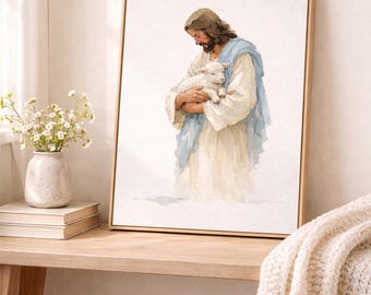 Jesus med lamm utskrivbar väggkonst, kristen väggdekor, den gode herden konst, LDS Jesus tryck, bibelkonst nedladdning, tro heminredning