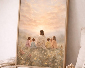 Jesus With Children Art Print, Christian Nursery Decor (Digital Download)
