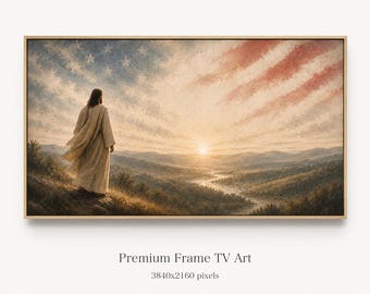 Jesus Patriotic Frame TV Art, Christian American Flag TV Screensaver, 4K Digital TV Display, Faith & Freedom