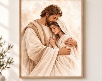 Mary and Joseph Wall Art, Holy Couple Printable, Christian Love Art, Nativity Family Decor, Religious Digital Download