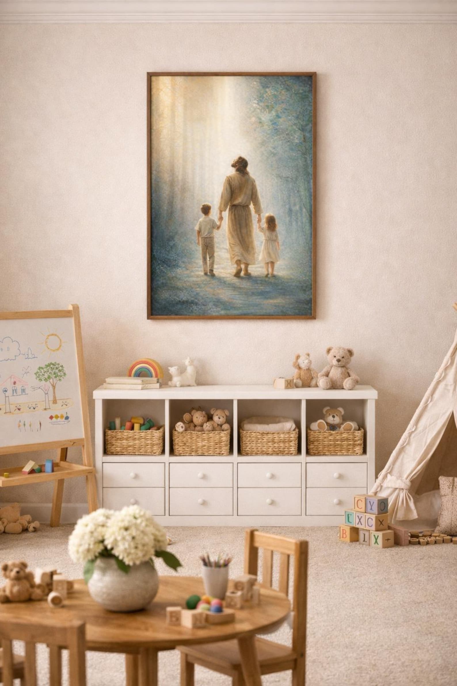 Jesus Walking With Children Art Print, Christian Nursery Decor (digital ...