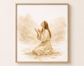 Hannah Praying Wall Art Printable, Biblical Woman Prayer Art, Christian Neutral Faith Decor, Bible Story Digital Download, LDS Wall Art