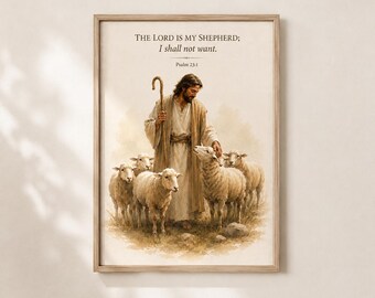 The Lord is my Shepherd Printable, Psalm 23:1 Christian Wall Art, Jesus Shepherd Watercolor, Bible Verse Decor, Digital Download