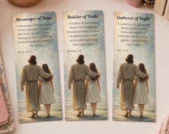 LDS Young Women Names Bookmark Printable | Messenger of Hope, Builder of Faith, Gatherer of Light | 2x6 Bookmark PDF JPG
