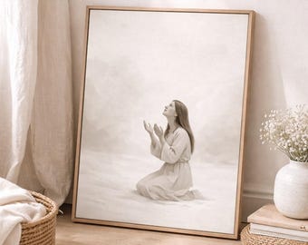 Utskrivbar väggkonst med bön av Hanna, kristen gåva till mors dag, bibelkonst med kvinna som bön, utskrivbar neutral religiös, bibeldekor