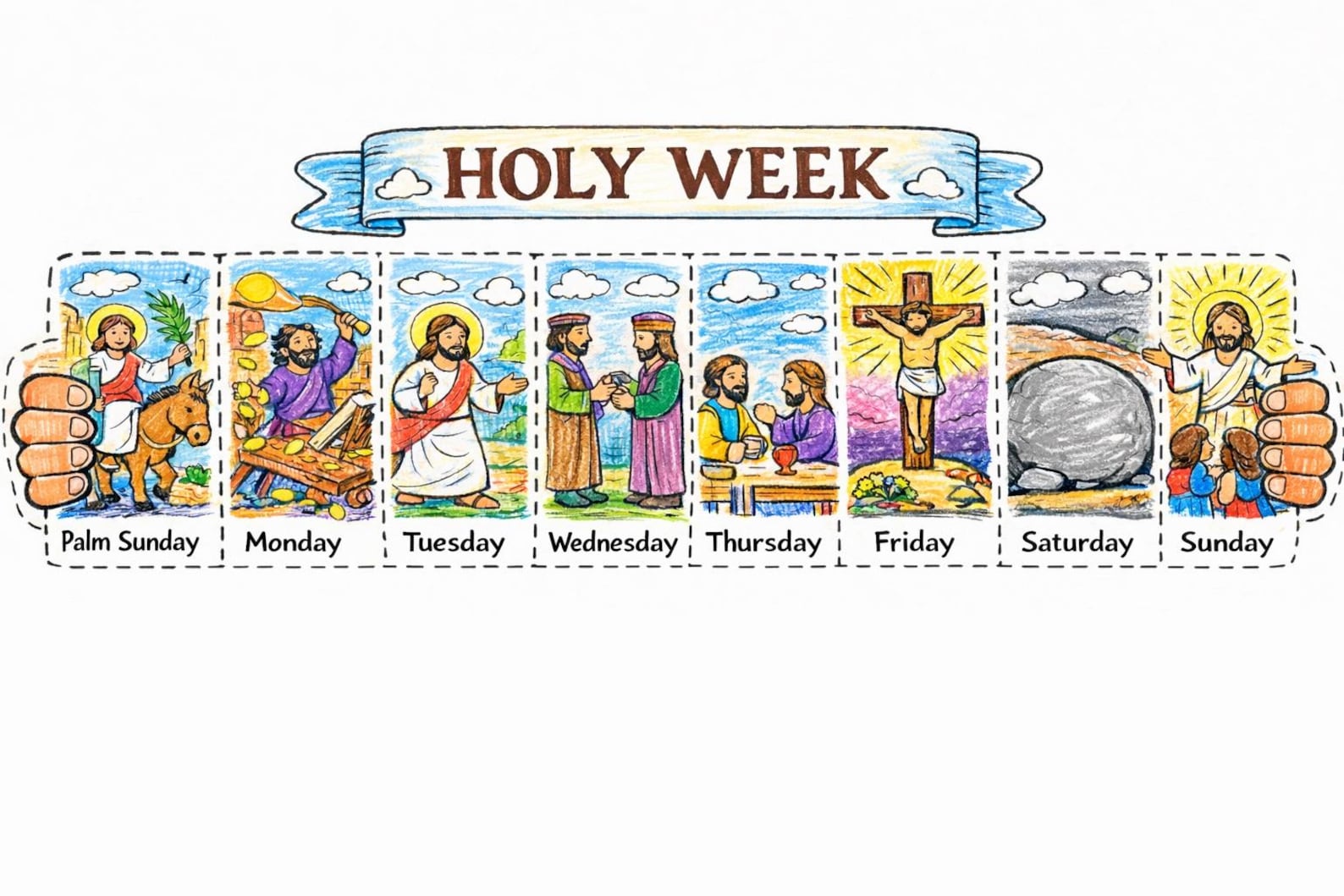Holy Week Accordion Craft Printable | Palm Sunday to Easter Kids Bible ...